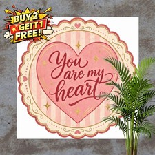 Sweet Pink Romantic Heart Wall Plaque 8x8 Round Valentine Home Metal Tin Wall Sg picture
