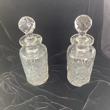 Pair 40's CLEAR Victorian Revival Press Glass Deco Perfume Bottles & Stoppers 7