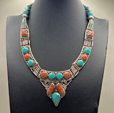Lovely Tibetan Nepalese Vintage Silver Necklace With Natural Stones picture