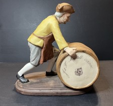 VTG  J & T Martell Cognac Barrel w/ Colonial Man Figurine Porcelain Advertising picture