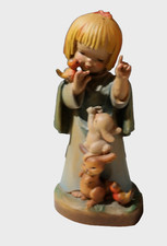 Vintage ANRI Ferrandiz Girl w/ Bunnies & Birds Wooden Figurine ITALY picture