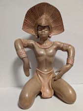 Vintage Mid Century Ceramic Aztec Mayan Warrior Statue signed RaAnn 12.5