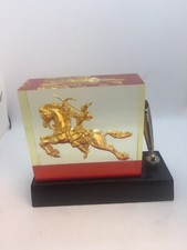 Vintage Midcentury Modern Lucite Acrylic Golden Horse Archer Desk Pen Holder EUC picture