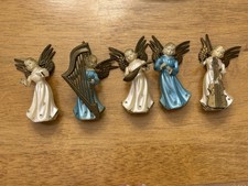 Set 5 VTG Miniature Plastic Christmas Music Singing Angel Gold Wing Hong Kong 3” picture