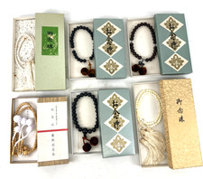 Vintage Japanese Buddhist Juzu Rosary Prayer Beads Set 6 Pcs Boxed Lot SA0679 picture