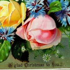1870's-80's Lovely Embossed Roses Flowers Glad Christmas Victorian Card *B picture