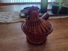 Super Cute Vintage Chicken Rattan Wicker Woven Basket, with lid picture
