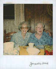Old Vintage Photo COLOR POLAROID PAIR DUO OLDER ELDERLY WOMEN DINNER TABLE CUTE picture
