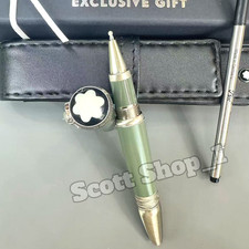 MONTBLANC Sage Green Rollerball Pen Silver Tone Trim Luxury w/ Pouch & Refill picture