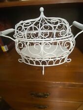 Vintage Metal Wire Birdcage Style Container or Floral Box White picture