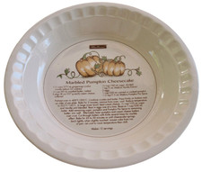 Vintage 1997 Watkins Marbled Pumpkin Cheesecake Pie Plate w Recipe Deep Dish picture