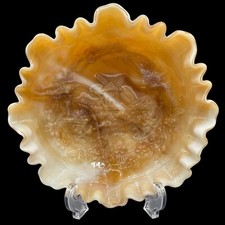 Imperial Glass Ruffled Brown Caramel Slag Bowl Windmill Design 8