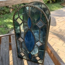 Handmade Cut-Stained Glass Art Noveau Candle Holder Cathedral look w/crosses picture