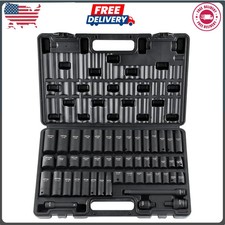 VEVOR 48-Piece 3/8 Drive Impact Socket Set SAE & Metric Deep & Shallow 6 Point picture