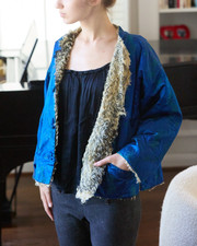 Vintage 60s 70s Mongolian Lamb Lined Chinese Satin Frog Jacket picture