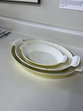 VTG Descoware France Belgium Yellow Enameled Cast Iron Au Gratin Baking Dish Set picture