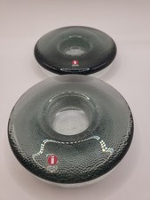 Iittala Finland Nappi Markku Salo Designed Smoky Gray Art Glass Tealight Holders picture