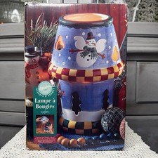 VTG Wilton Candle Holder Lamp Hand-Painted Country Snowman Christmas Tree w Box picture