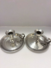 Pair of Vintage Stieff Pewter Colonial Williamsburg Chamberstick Candle Holders picture