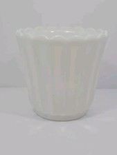 Vintage MCM Milk Glass Flower Pot/Vase-Scalloped Rim Sturdy And Ridged Appr. 5