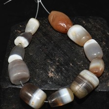 11pc Ancient Sulemani Banded Agate Beads Strand Old Carnelian Amulet Necklace picture
