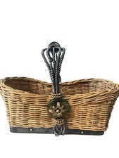 Vintage Maitland Smith Wicker Reed, Wrought Iron, Glass & Brass Flower Basket picture