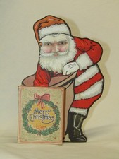 Vintage Christmas Ornament USA Antique Santa Die Cut Candy Container Box 1940s picture