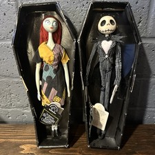 Vtg Jun Planning Nightmare Before Christmas Jack & Sally Coffin Box Dolls Lot⁠ picture