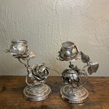 Victorian 1890 John & William Deakin Sterling Silver Weighted Rose Candlesticks  picture