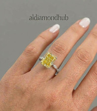 Lab Grown Diamond Ring 925 Sterling Silver Yellow Radiant D Grade VVS1 Certified picture
