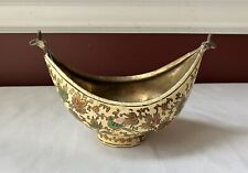 Antique 19th C. Hindi-Mughal Enameled Lacquer Kashkul Brass Bowl, 6 1/4