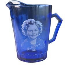 1930s Shirley Temple Collectable Glass Milk Pitcher, Cobalt Blue picture