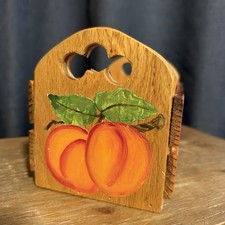 VTG Wooden Box Organizer Hand-Painted Fruit Folk Art Retro Kitchen Farmhouse picture