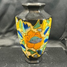 Gouda Holland Art Pottery Vase Matte Black Floral Art Deco Studio Pottery 333 picture