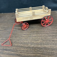 Vintage Decor  Wood Wagon Red Wheels & Handle picture