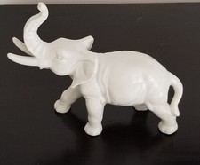 Vintage German Lippelsdorf Porcelain White Elephant Figurine Trunk Up L 9” picture