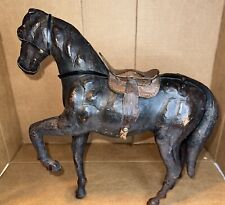 Vintage Leather-Wrapped Horse Figurine with Tack Folk Art Decor - Rare picture