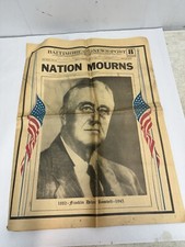 Baltimore News-Post Newspaper April 13 1945 Nations Mourns Roosevelt Dies FDR picture