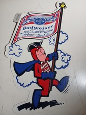 RARE VINTAGE ORIGINAL 1976 BUDWEISER BUD MAN DECAL STICKER SIGN WALKING MAN FLAG picture
