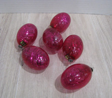 6 Vintage Wolin Pink Egg Shape Ornaments w/Silver Tinsel Made in Japan 50's-60's picture