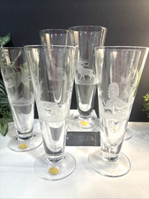 Vintage German Echt Kristall Etched Wildlife Pilsner Beer Glasses Set 6 Hand Cut picture
