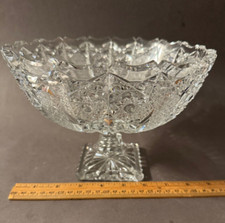 BRILLIANT GLASS STAR SCALLOPED EDGE PEDESTAL CENTERPIECE COMPOTE FRUIT BOWL VTG picture