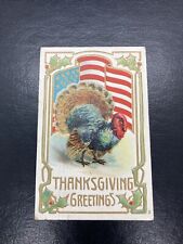 1908 Thanksgiving Greetings Turkey Holly Berries Embossed Antique Postcard picture
