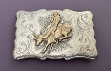 VTG Rare Rough Stock Frontier Sterling Silver Bull Rider BULLRIDING Belt Buckle picture