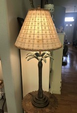 Vintage Bombay Palm Tree Lamp W/ Faux Bone Shade Excellent Condition picture
