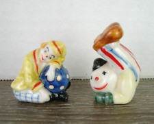 Pair Bug House Porcelain Miniature Clowns Figurines 1.5 Inches Wide Glossy picture
