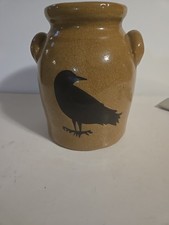 Primitive Black Crow Stoneware Pottery 6.5” Crock Jug  picture