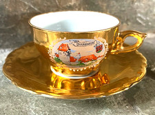 VINTAGE DINKELSBUHL GERMANY HAND PAINTED GOLD GILDED DEMITASSE CUP & SAUCER picture