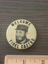 Original 1959 Welcome Fidel Castro Pinback Button New York City Trip picture