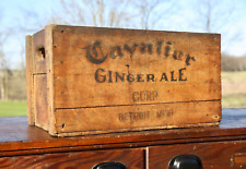 Vintage Cavalier Ginger Ale Beer Crate Sign bottle Wood Box Detroit Michigan old picture